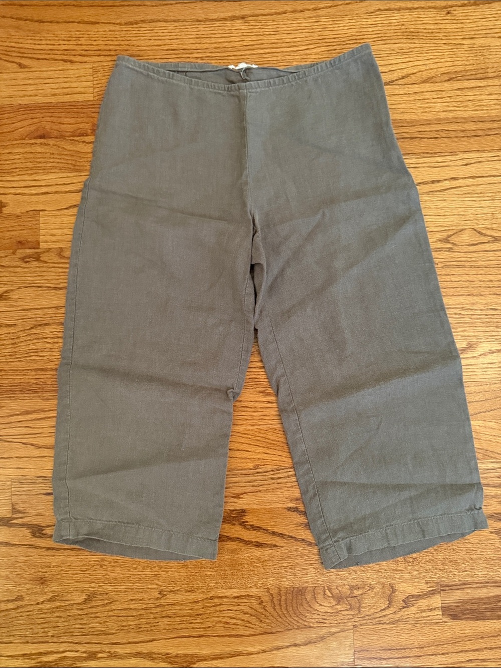 Eileen Fisher Linen Wide-Leg Crop Pants in slate gray